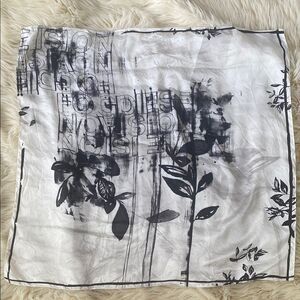 Diesel Black & White Floral Lettering Logo Print Silk Scarf 35 x 35 Y2K Street
